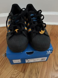 Adidas Superstar Mens Size 6.5 Black Gold Blue Athletic Lifestyle Shoes Sneakers