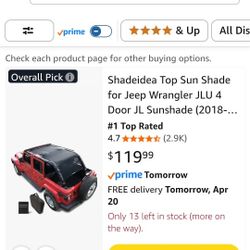 Top Sun Shade for Jeep Wrangler