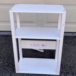 3-Tier Small Narrow Wood Side Table with Charging Station, Skinny Nightstand for Small Space, Slim Bedside Table with Storage for Couch, Thin End Tabl