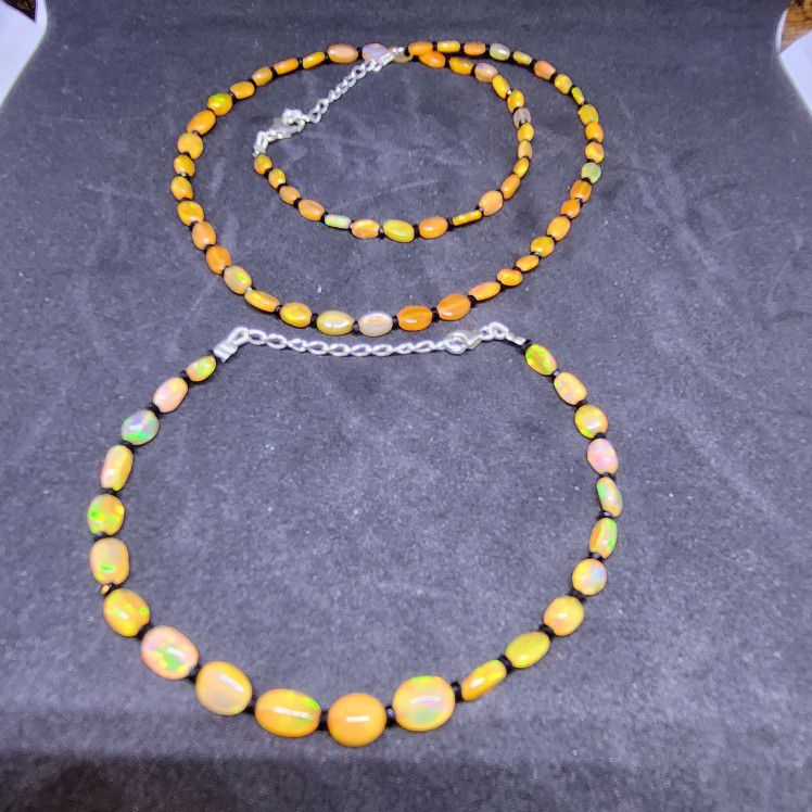 Welo Opal Beads & Black Spinel Necklace & Bracelet