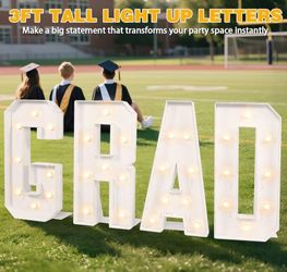 Graduation Decorations 2026, 3FT Tall Marquee Letters Grad LED Letter Sign Party Supplies, Large DIY Pre-Cut Foam Board Kit Decor for Kindergarten Pre