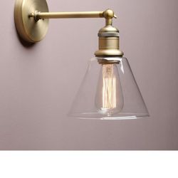Yosoan Indoor Wall Sconce Fixture Light, 1-Light Modern Single Antique Brass Vintage Industrial Hardwired with Funnel Flared Clear Glass Shade Lamp fo