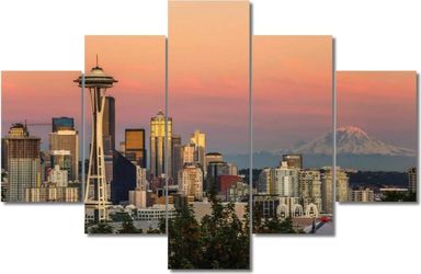 Colorful Seattle Skyline Panorama Canvas