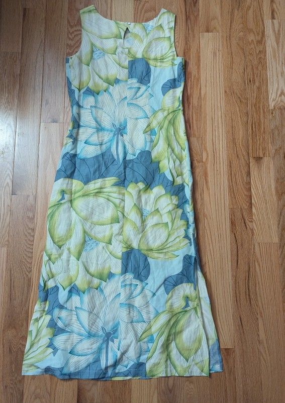 Tommy Bahama Sleeveless Maxi Dress Silk Linen Lotus Size 8