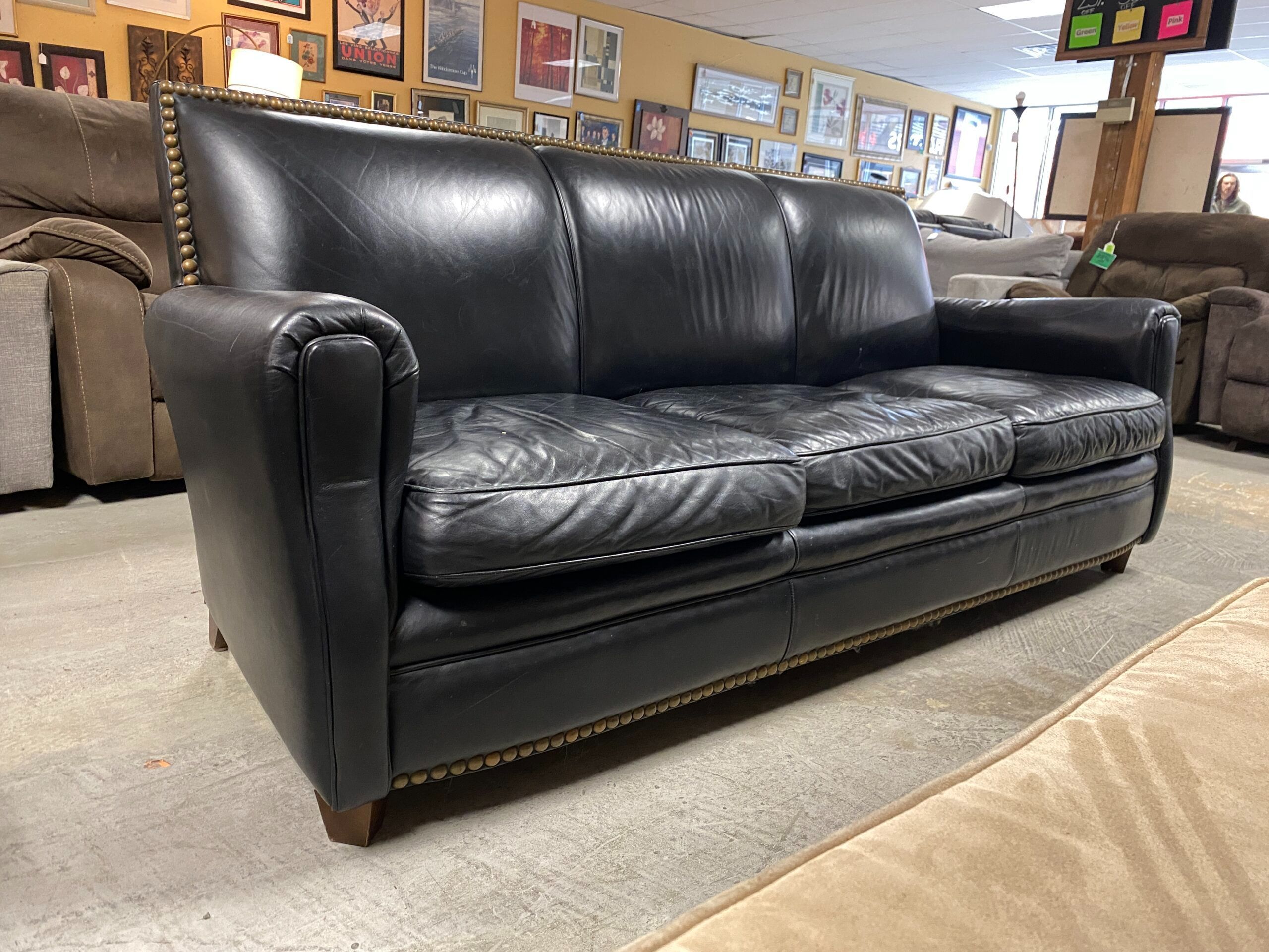 RETROSPECT Black Nailhead Leather Sofa