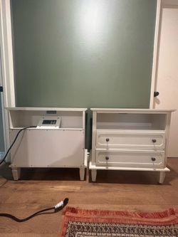 Pair of White Nightstands with Built-in Power Outlets