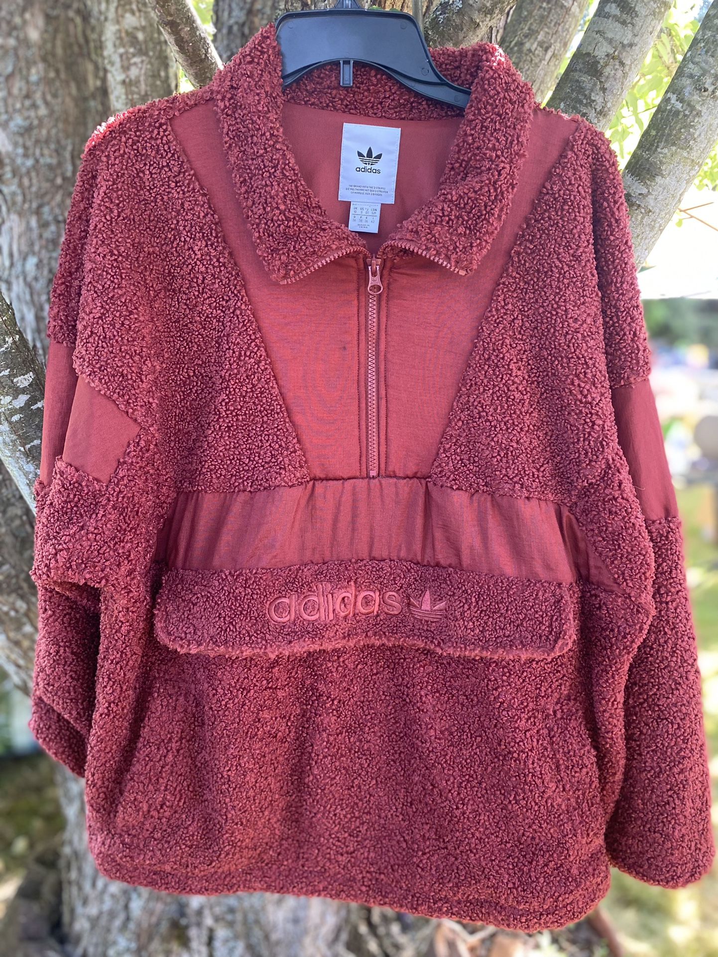 Adidas Women’s Size Small Sherpa Fleece Half Zip Oversized Brick Red Heavy Pullover Jacket Coat