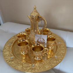 Decorative Middle Eastern Teapot Set with Tray & 6 Cups