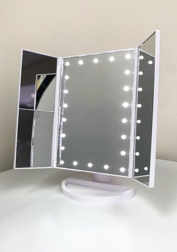 Brand New $20 each Tri-fold LED Vanity Makeup 13.5”x9.5” Beauty Mirror Touch Screen Light up Magnifying
