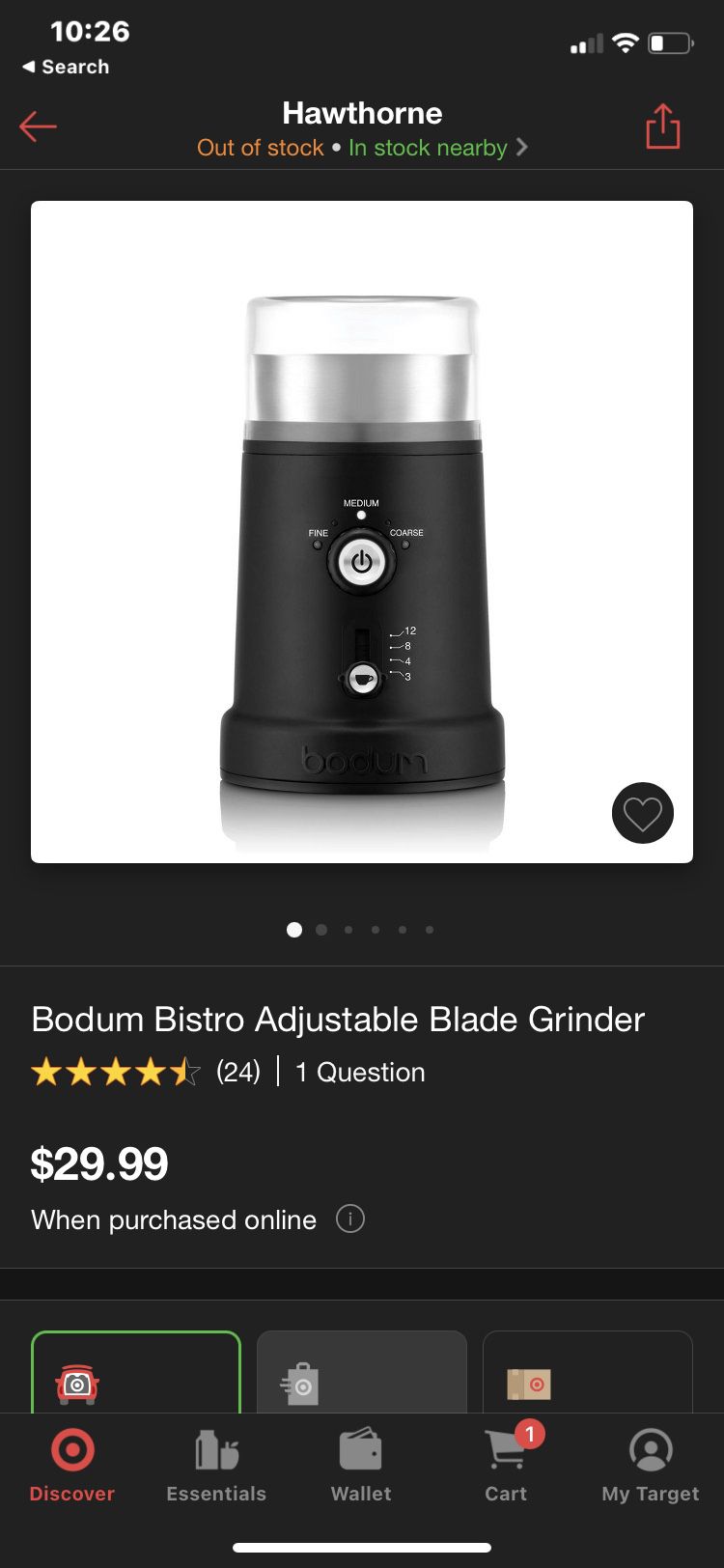BISTRO Adjustable Blade Coffee Grinder