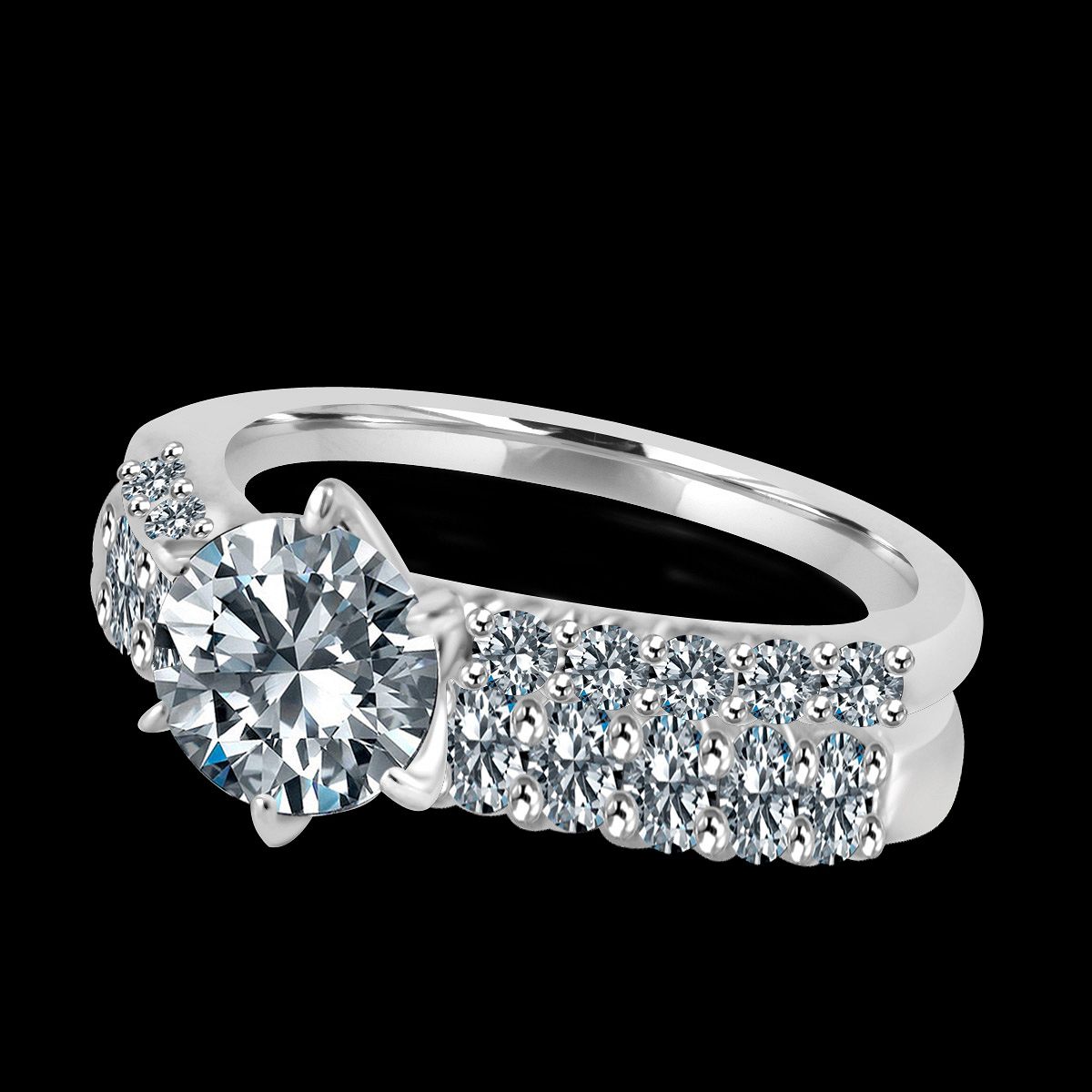 1CT ( 6.5mm) Round Radiant cut Trio Wedding ensemble Set Simulated Diamond - Diamond Veneer set Sterling Silver Rhodium Engagement Ring. 635R71359