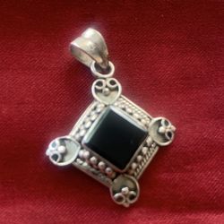 Vintage Onyx Pendant Sterling Silver No Chain