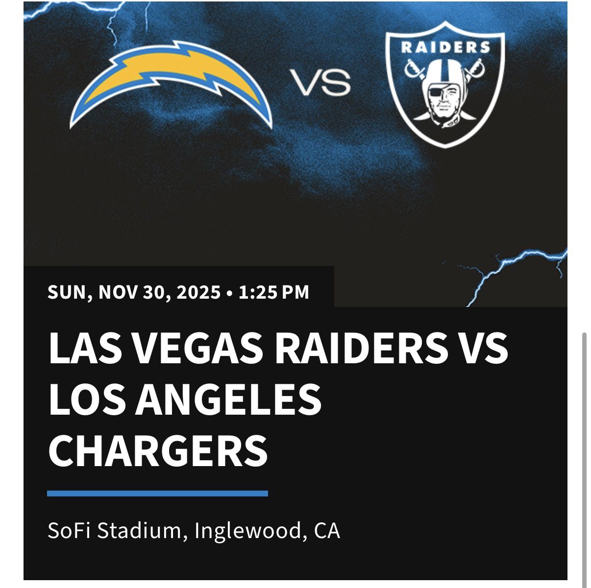 Chargers Raiders tickets 
