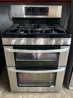 GE DOUBLE OVEN GAS RANGE IN STAINLESS STEEL