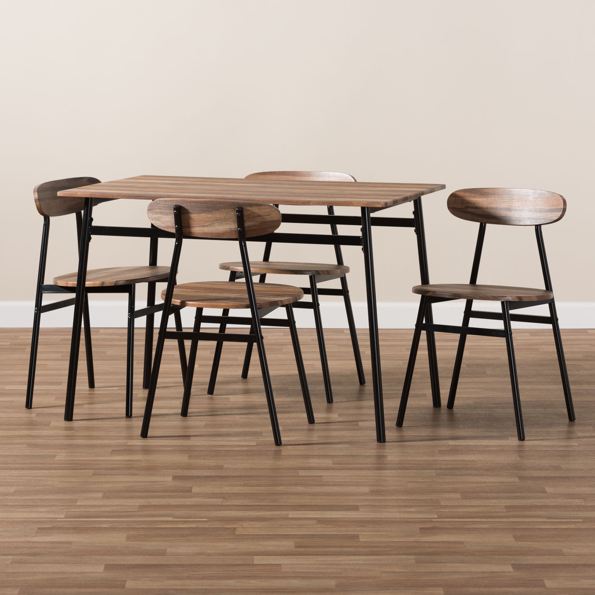 NEW Wood Dining Table Set Wooden Chairs Industrial Brown Furniture Top Back Rustic Finished Matte Black Pieces Natural Indoor Breakfast Room*↓READ↓*