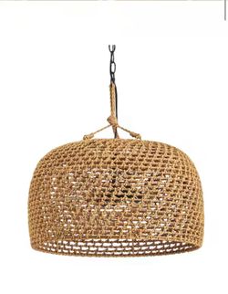 Summerpoint 120-Watt 2-Light Black Shaded Pendant Light with Natural Woven Shade, No bulbs Included