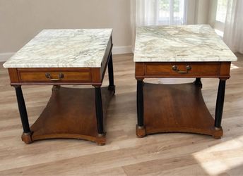 Pair of Marble Top End Tables with Drawer