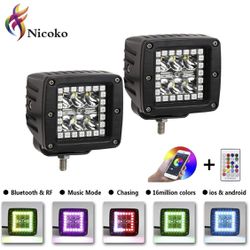 Nicoko 18w 3" Led Work Light with Chaser RGB Halo 10 Solid Colors Over 72 Flashing Modes Headlights Frontlights Flasing Strobe Lights IP 68 Waterproof