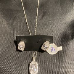 Cadena De Plata 925 Con Pendiente Y Aretes