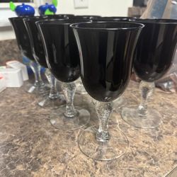 8 Black Amethyst and Crystal Goblets