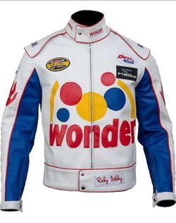New Ricky Bobby Wonder Bread Racing White Faux Leather Jacket Medium or 2XL Men's Talladega Nights