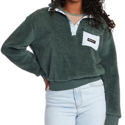 New with tag RVCA Juniors' Off Grid Faux-Sherpa Fleece Top size M  