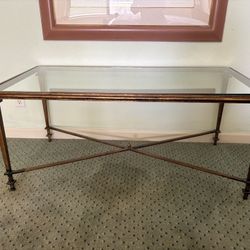 Reduced!!  High End Rectangular Solid Wrought Iron Metal  & Glass Coffee Cocktail Table In Excellent Condition.  Now Only $150  Not Negotiable.   