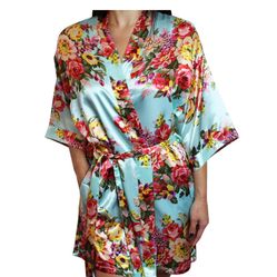 Women Floral Satin Robe 
