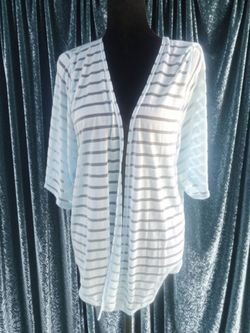 Sheer Striped Open-Front Cardigan