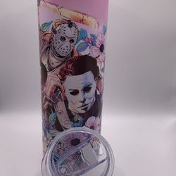 Tumbler For Sale Coffee Cups For Sale Valentines Day Gifts For Sale Pink Michael Myers Horror Cup Flowers