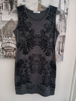 Ladies Grey Dress With Floral Patterns.