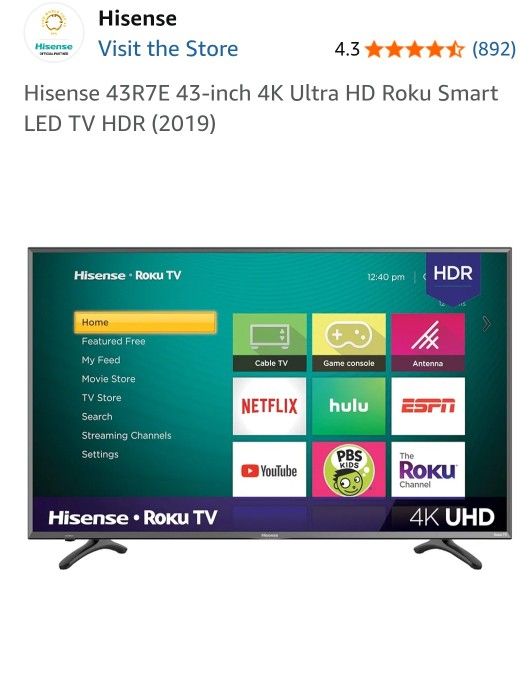 43in" Hisense Roku Smart TV