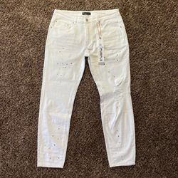 (34) White Purple Brand Jeans With Black Paint Splashes