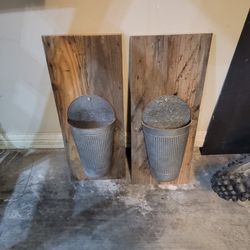 Reclaimed Wood And Tin Wall Sconces, Pair