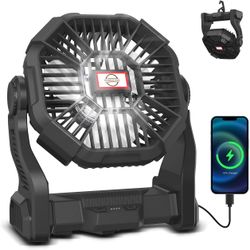 Portable Rechargeable Camping Fan with LED Light & USB Phone Charger
