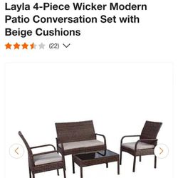 Layla 4-Piece Wicker Modern
Patio Conversation Set with
Beige Cushions