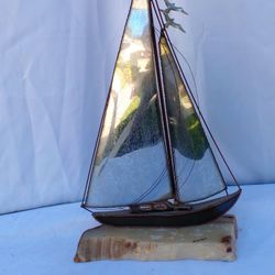 Large Midcentury Brass Sailboat Sculpture on Onyx Base by Demott
15 x 10