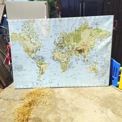 Large Hanging Canvas World Map With A Metal Frame 