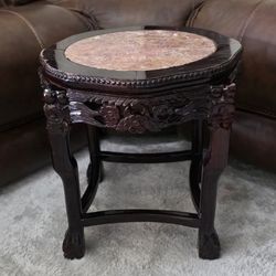 BEAUTIFUL-Chinese Accent Marble Table Carved Dark Cherrywood hardwood base.**FREE DELIVERY**