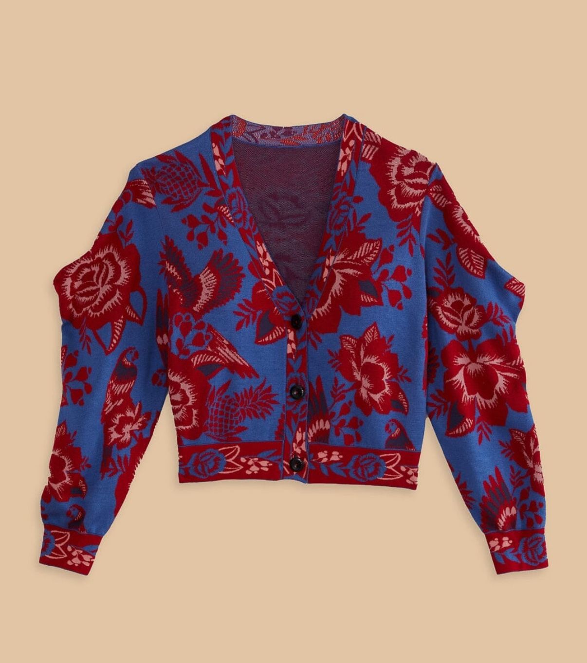 Farm Rio Blue Lace Garden Sweater Cardigan in XL, Excellent Condition