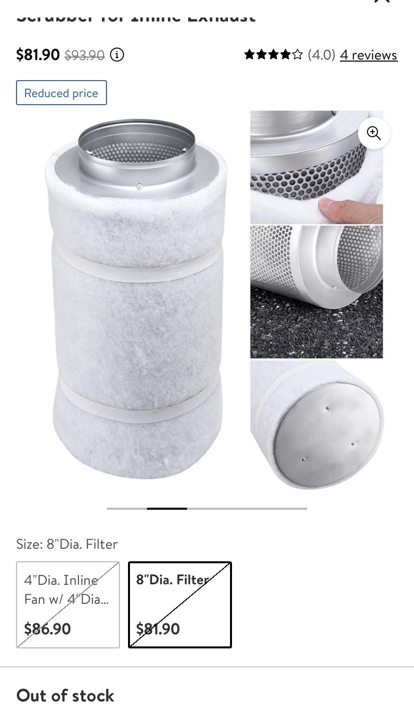 Yescom 8" Hydroponic Coconut Shell Air Activated Carbon Filter Odor Control Scrubber for Inline Exhaust