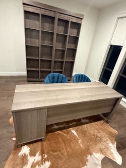Modern Executive Office Desk – 71” x 24” x 29” | Gray Oak Finish | Excellent Condition