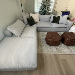 Utopia Modular 3 Piece Grey 123" Fabric Sectional With Left Arm Facing Bumper Chaise