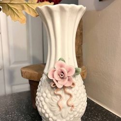 Vintage Antique Sophia Ann Milk Glass Hobnail Romantic Floral Porcelain Decorative Flower Vase