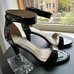 Black Patent Ankle Strap Heels-Size 7