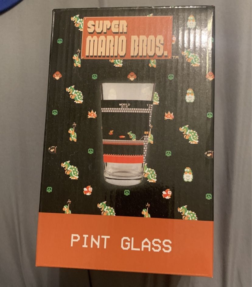 Official Vintage SUPER MARIO BROS. Pint Glass Cup w/ Vinyl Decal (Rare Deal Items)