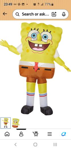 Inflatable sponge Bob square pants costume.  Fits like a 2x. My husband tried it on and there is plenty of space.