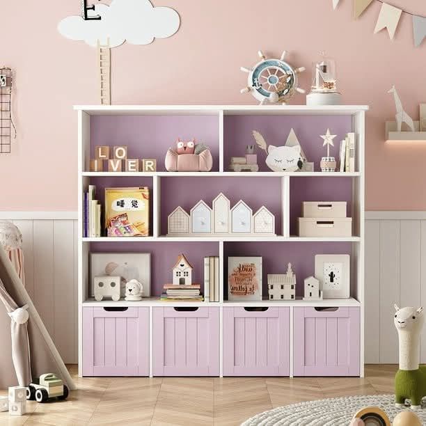 NEW - Bookcase with 4 Drawers, 7 Cube Toy Storage Organizer