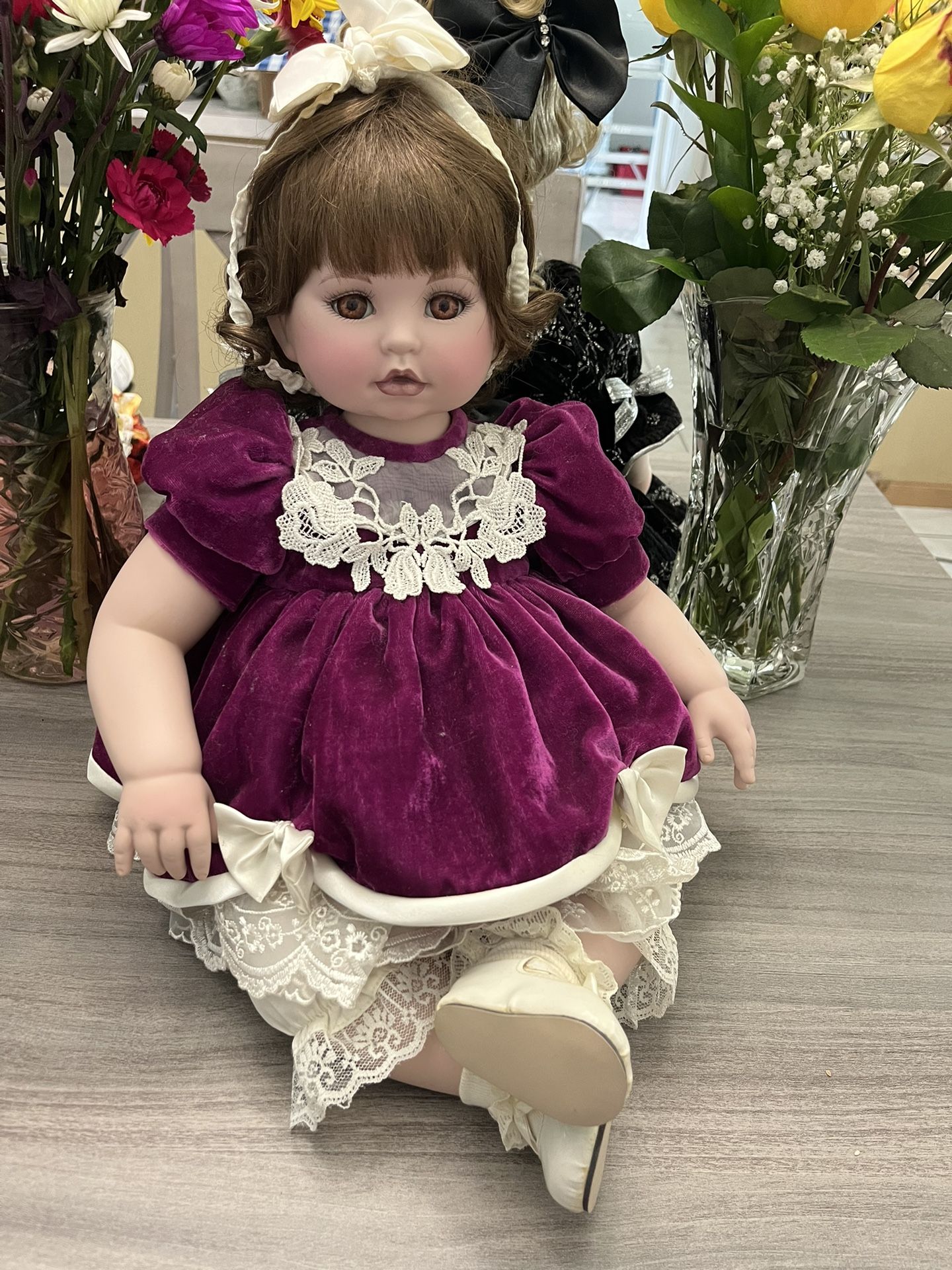 Marie Osmond Wine Colored Dress Porcelain Doll