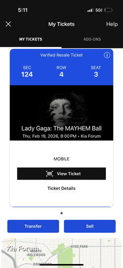 Lady Gaga ticket for Thursday